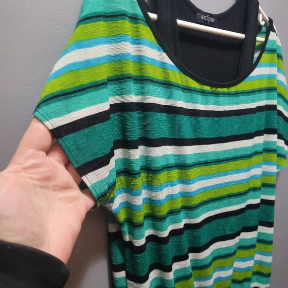 Eclipse Striped Short Sleeve Top L - Picture 4 of 6
